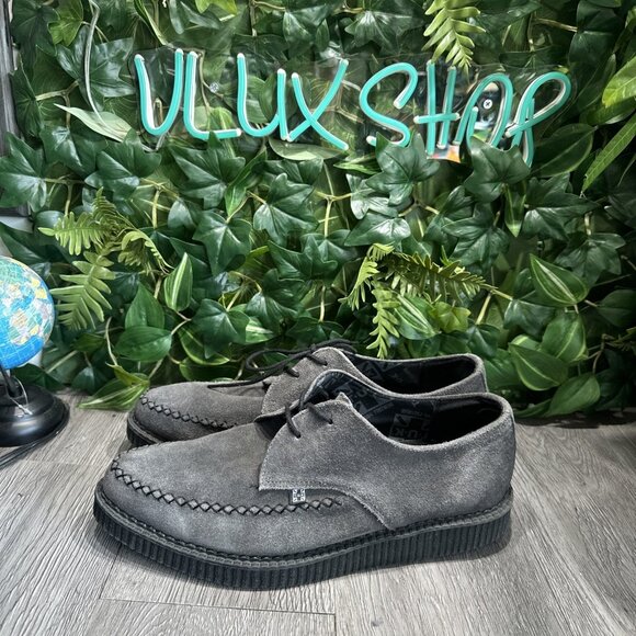 TUK Creepers Goth Pointed Toe Gray Suede Laces Shoes Sz 11 main image 6